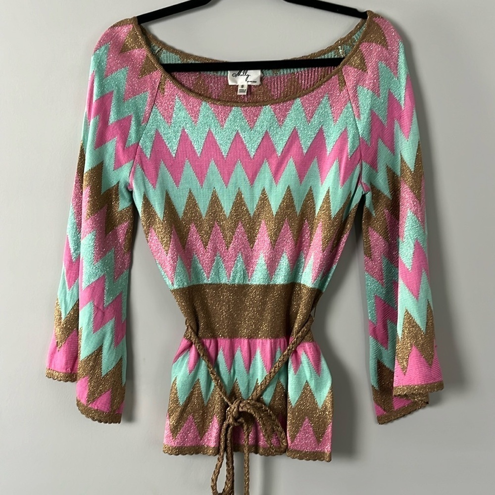 Milly of New York Women's Size Small Sweater Bronze/Gold, Pink and Mint Green